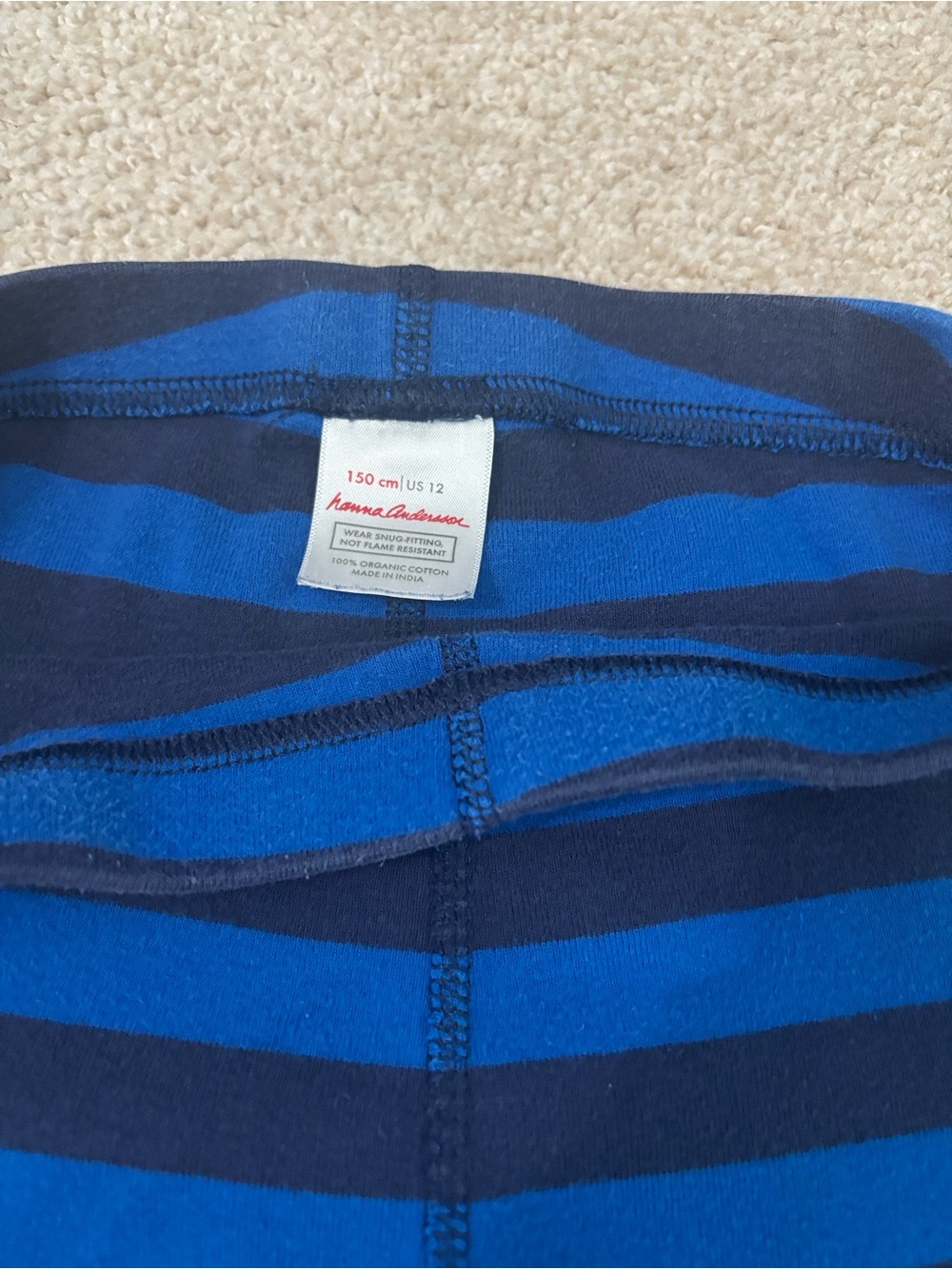 Hanna Andersson Blue/Navy striped Long John Pajamas In Organic Cotton size 150 - Picture 3 of 10